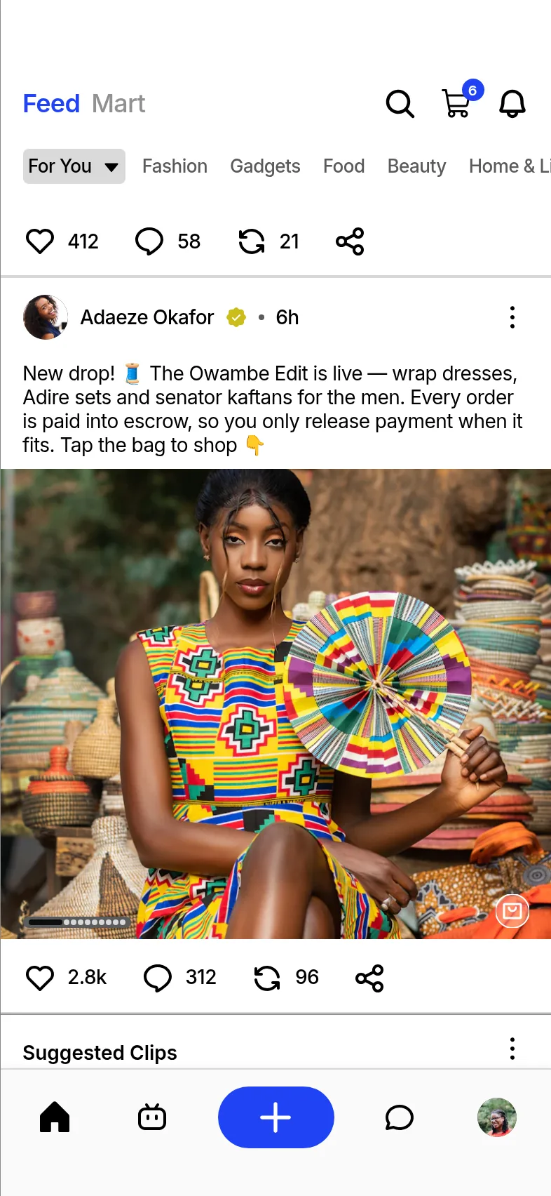 Nantty home feed with a post from a Lagos fashion seller