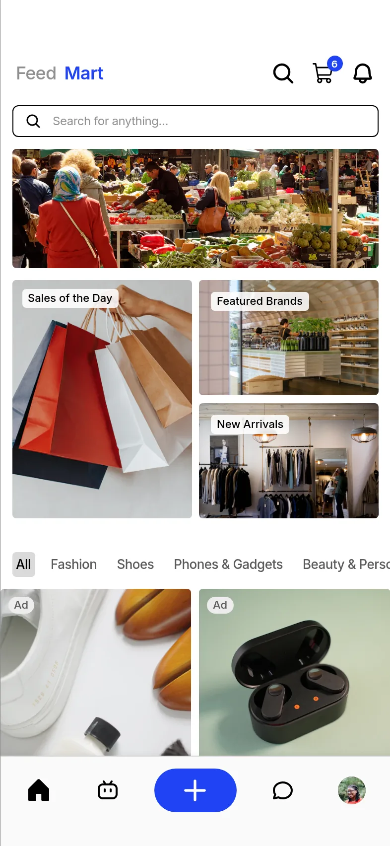 Nantty Mart tab with Sales of the Day, Featured Brands and New Arrivals